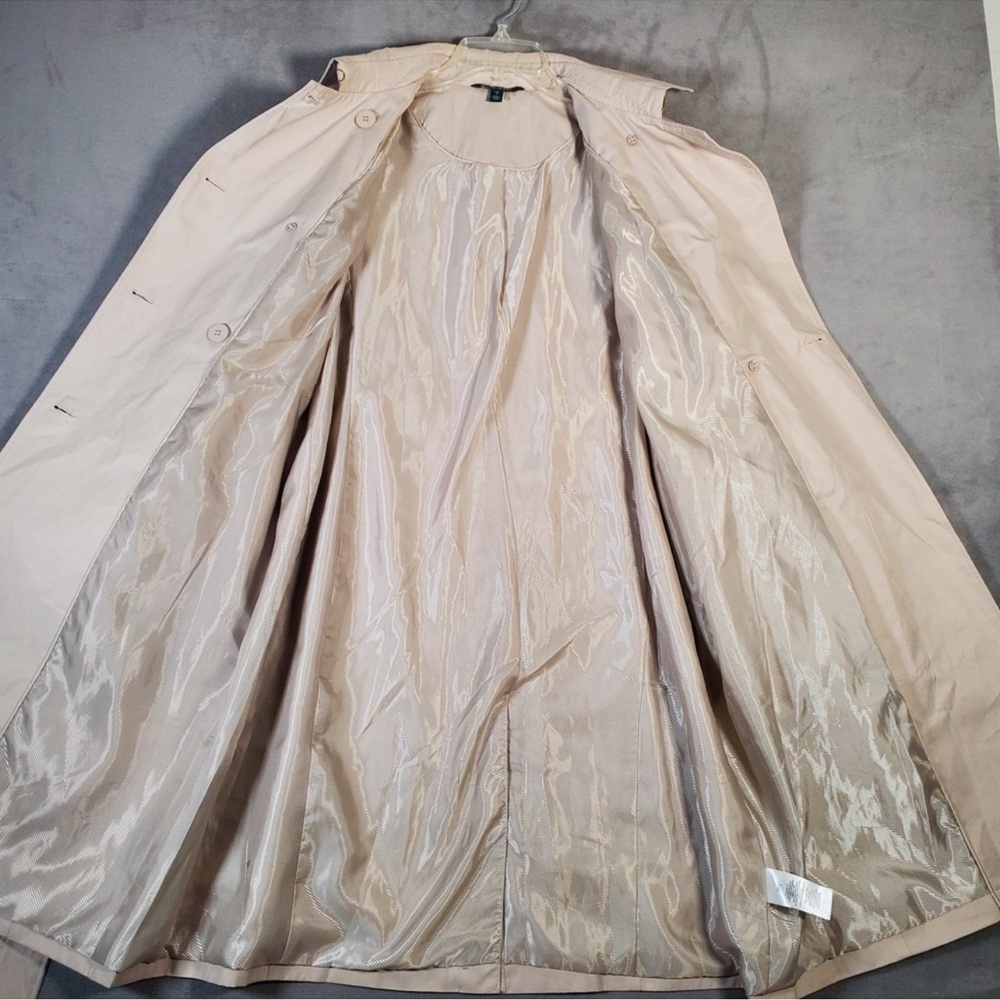 Lauren Ralph Lauren Trench Coat Womens L Beige Double Breasted Belted Preppy - Picture 3 of 8